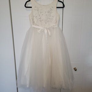 PETITE ADELE | White and Cream Girls Flower Girl Dress